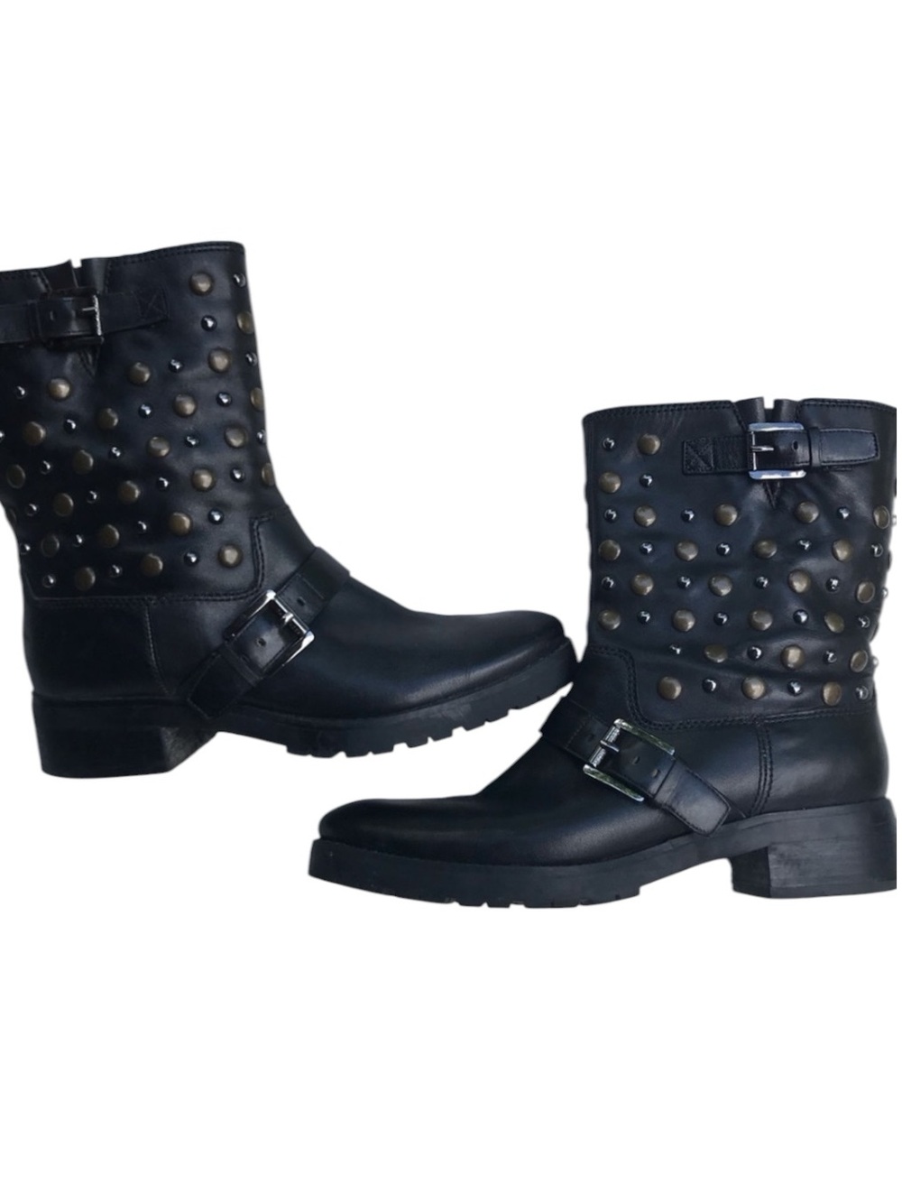 MICHAEL MICHAEL KORS Studded/Biker Black Leather Moto Boots Size 10